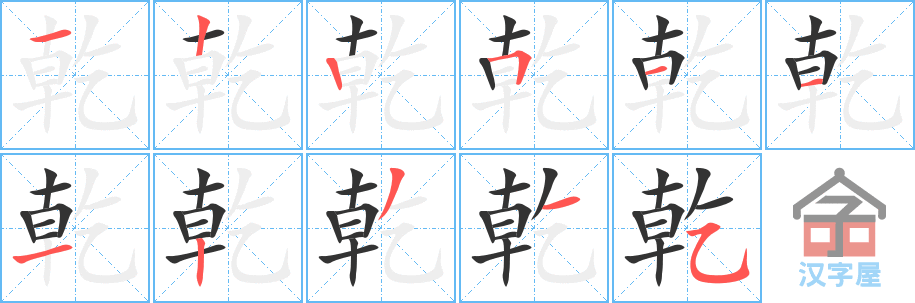 乾 stroke order diagram