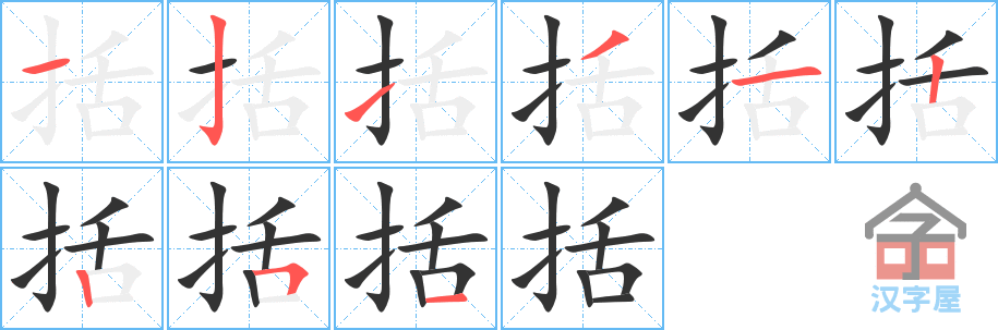 括 stroke order diagram