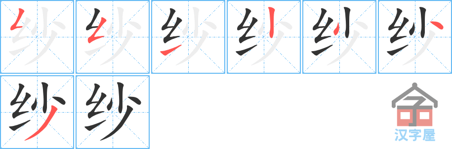 纱 stroke order diagram