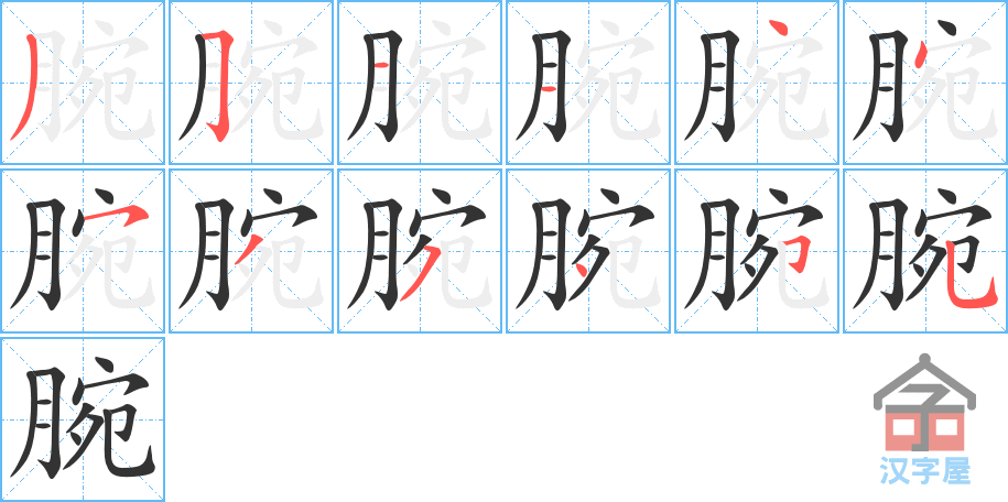 腕 stroke order diagram