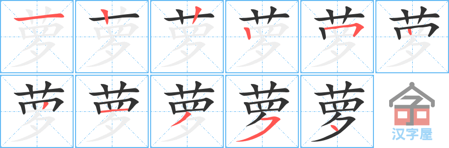 萝 stroke order diagram