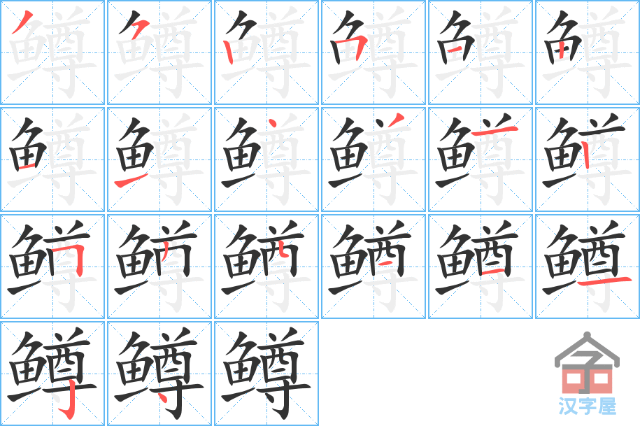 鳟 stroke order diagram