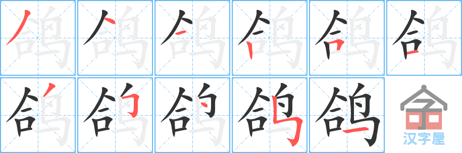 鸽 stroke order diagram